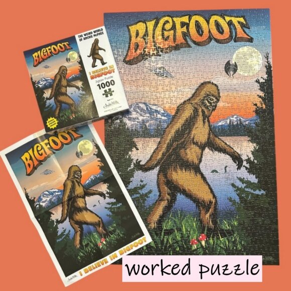 Archie McPhee I Believe in Bigfoot 1000 Piece Jigsaw Puzzle and Poster COMPLETE - Picture 1 of 10